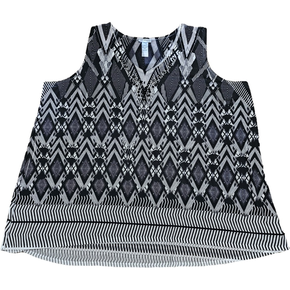 NWT Catherine's Black & White Geometric Print Embellished Tank‎ Top Size 4X